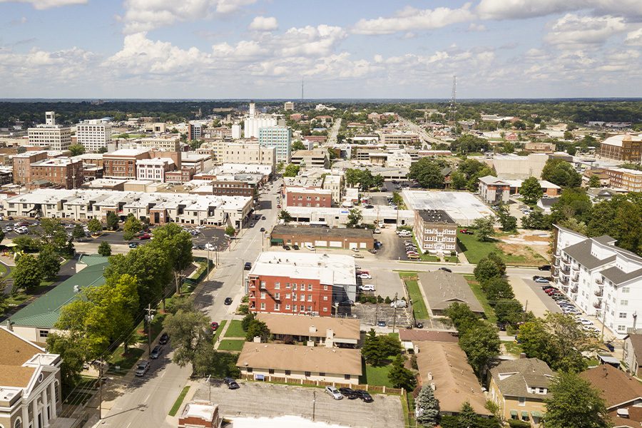 Missouri - Aerial View of Quaint and Charming Town in Missouri on a Sunny Day